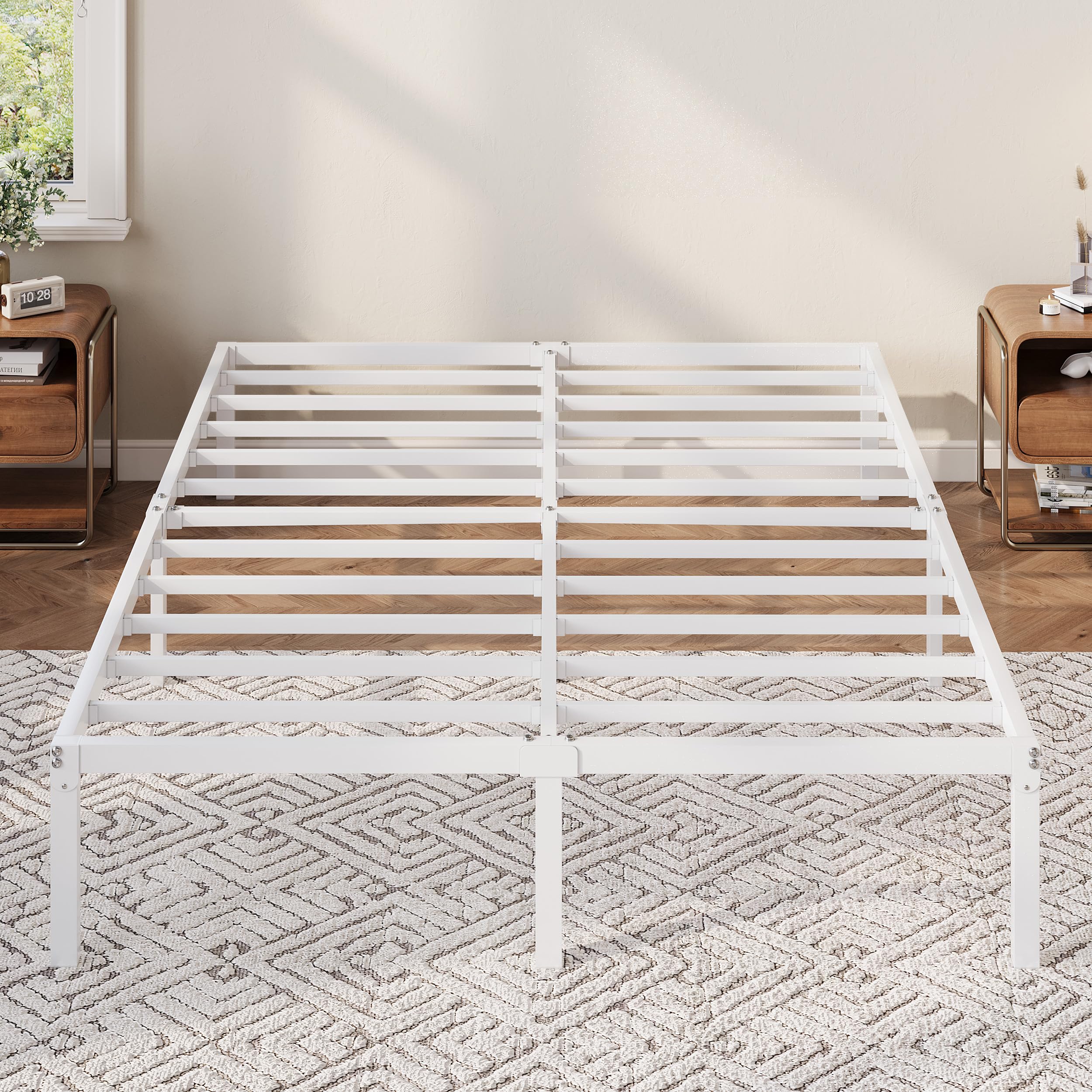 Allewie Queen Bed Frame, 12 Inch Metal Platform Beds with Storage Space, No Box Spring Required and Easy Assembly, White
