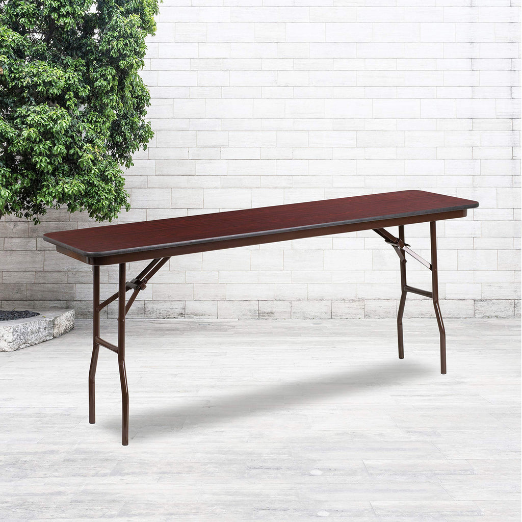 Flash Furniture Frankie 6' Mahogany Melamine Laminate Folding Training and Event Table, Rectangular Folding Training Table, Brown