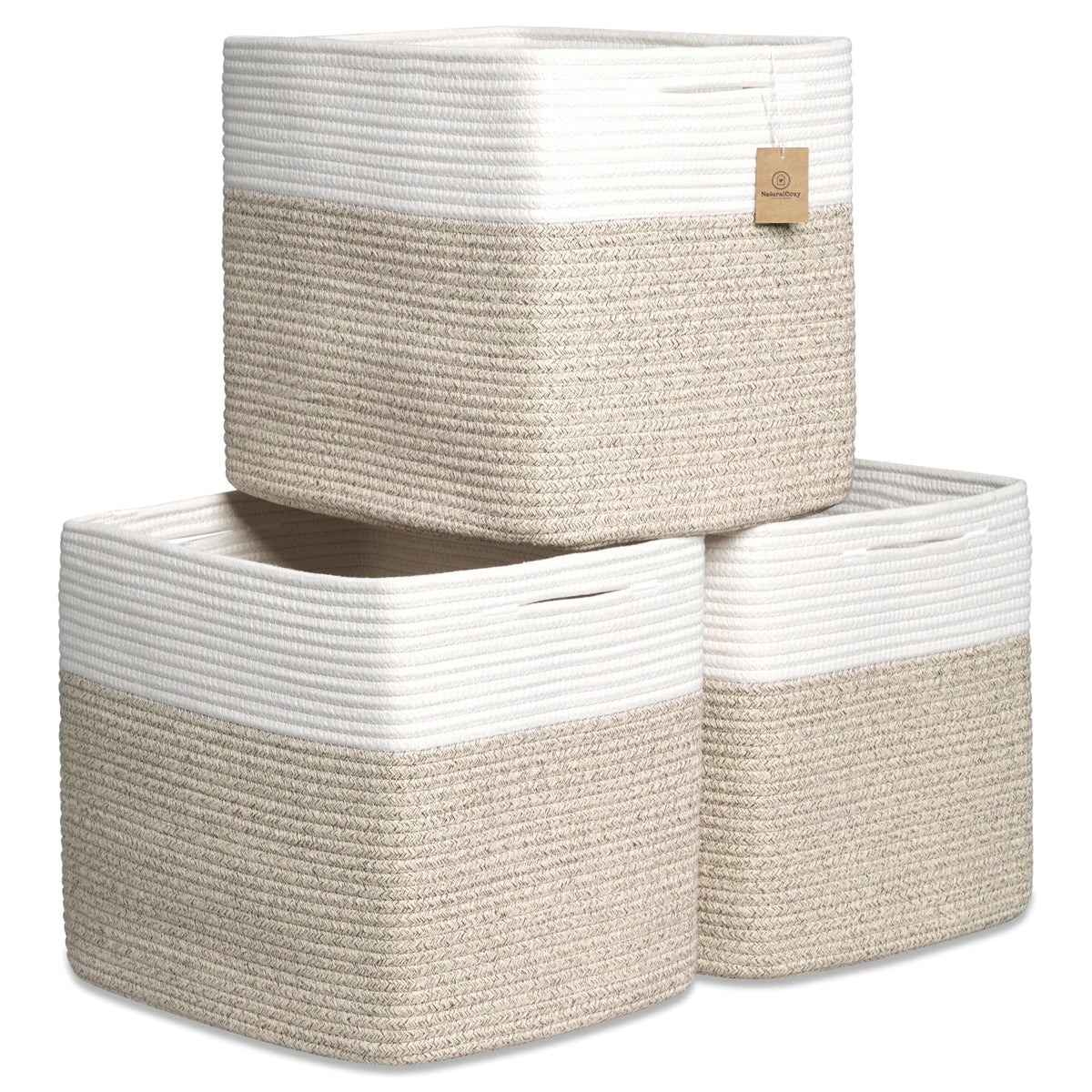 NaturalCozy 13x15x13 Kallax Storage Cubes Bins, 3 Pack | Cotton Rope Cube Storage Bin Woven Baskets for Organizing | Kallax Inse