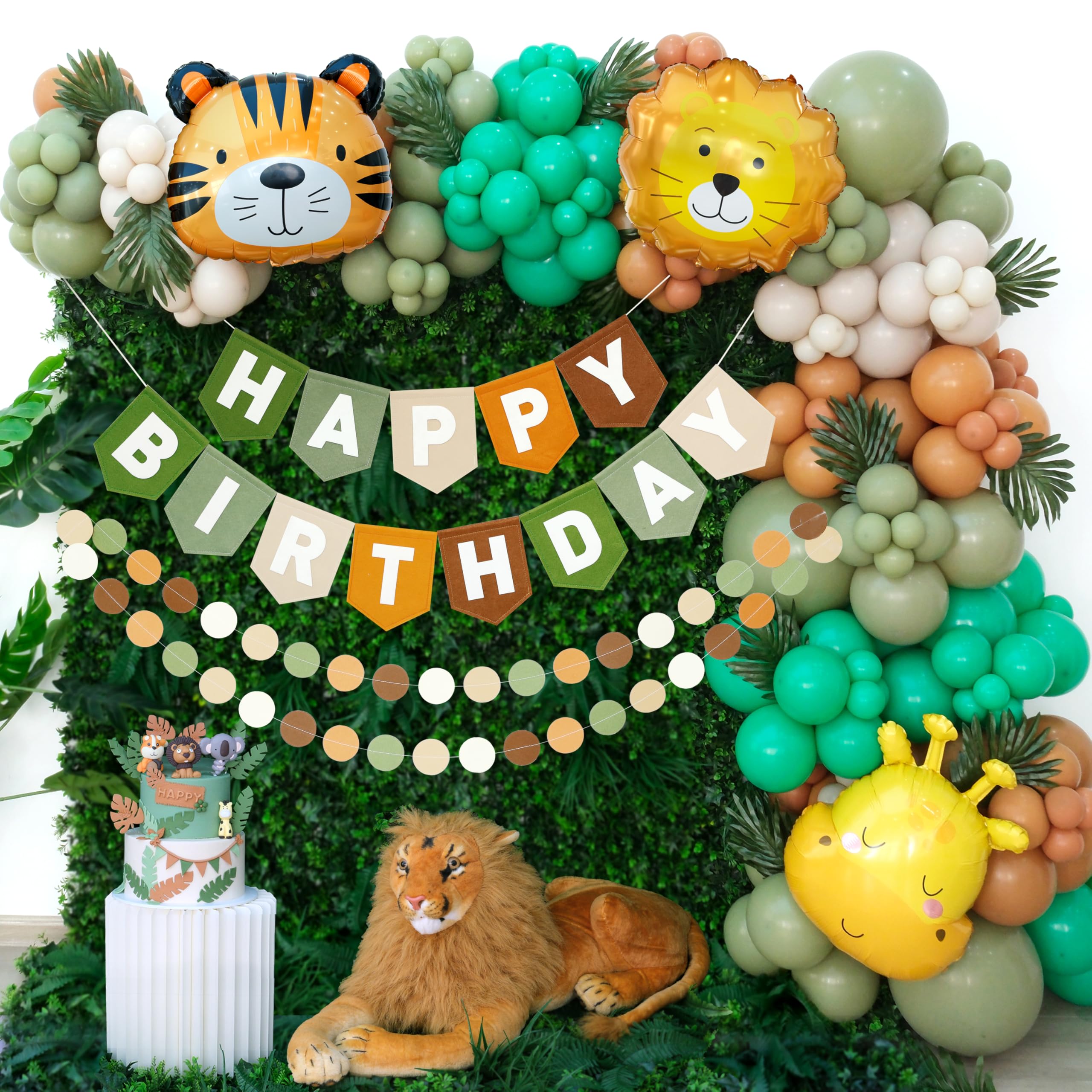 Ereniko Safari Balloon Arch Kit Happy Birthday Banner Felt Brown And Green Wild Animal Zoo Theme Sage Green And Brown Jungle For