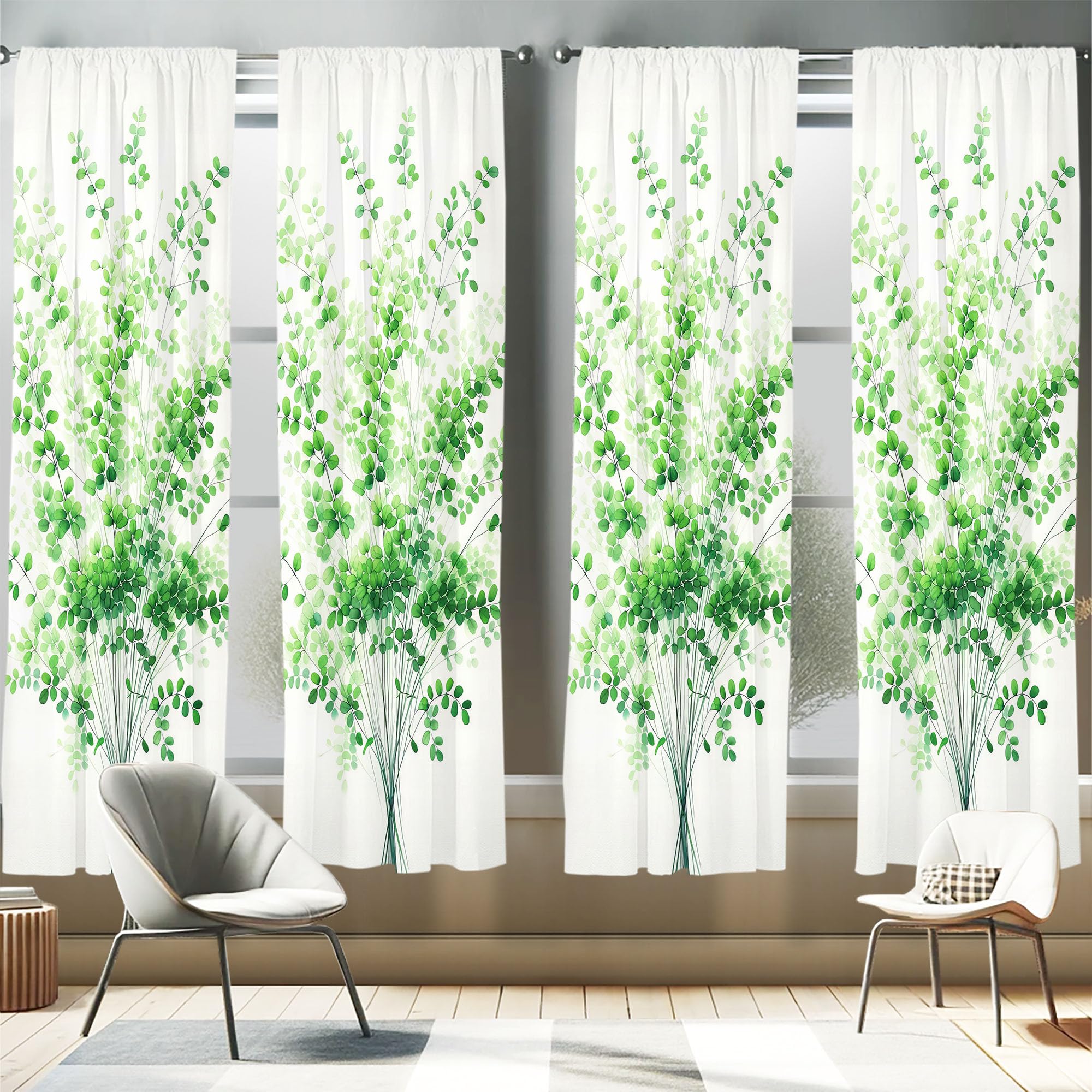 Ambesonne Eucalyptus Window Curtains Pack of 2, Art Dreamy Leaves Huddle on Plain Backdrop Minimalist Urban Jungle Boho, Lightwe