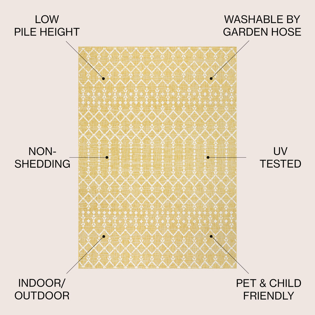 Jonathan Y Smb108G-5 Ourika Moroccan Geometric Textured Weave Indoor Outdoor Area Rug, Coastal, Traditional, Transitional Easy Cleaning,Bedroom,Kitchen,Backyard,Patio,Non Shedding, Yellow/Cream, 5 X 8