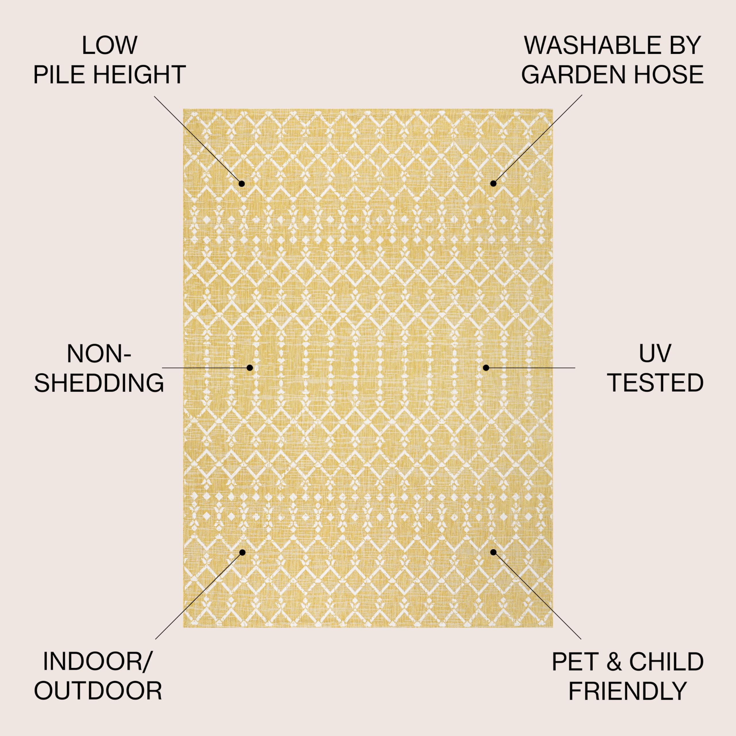Jonathan Y Smb108G-5 Ourika Moroccan Geometric Textured Weave Indoor Outdoor Area Rug, Coastal, Traditional, Transitional Easy Cleaning,Bedroom,Kitchen,Backyard,Patio,Non Shedding, Yellow/Cream, 5 X 8