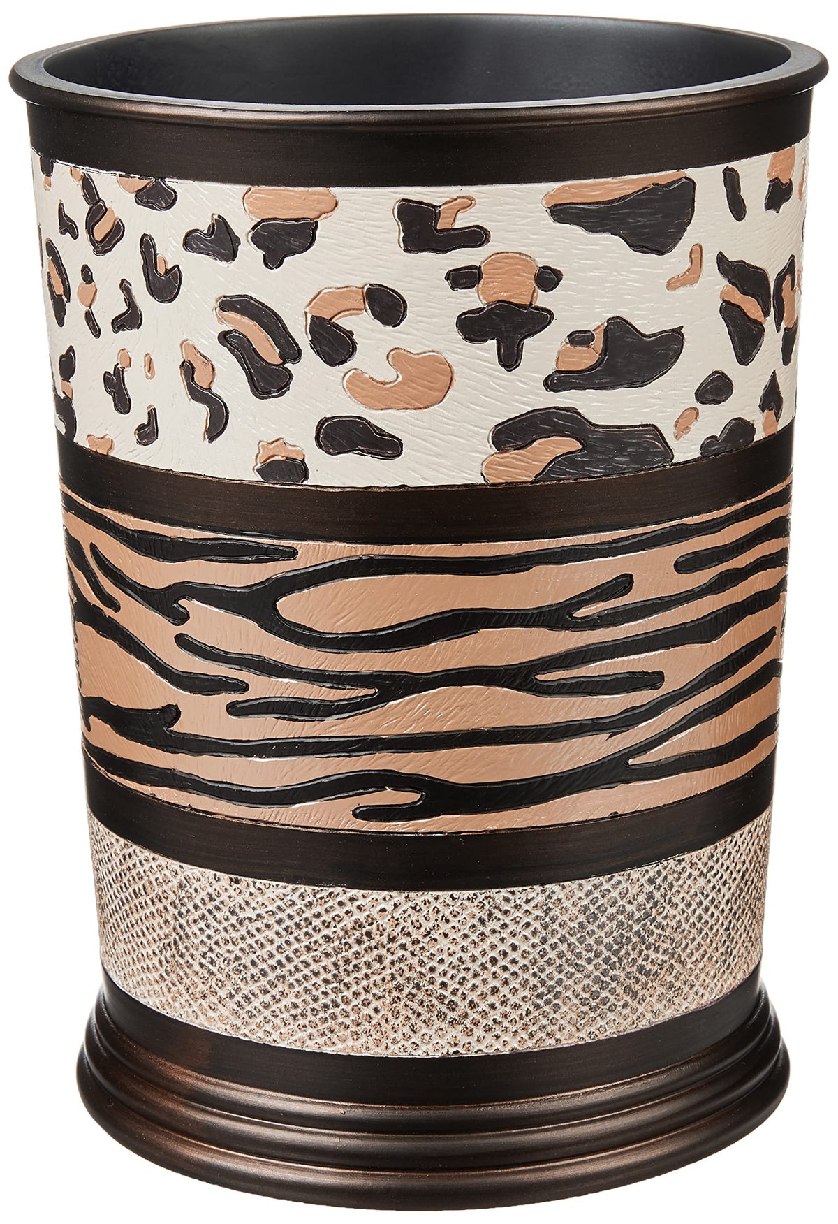 Popular Bath Jezella Collection Animal Print Trash Can, Multicolor, Resin Material, Open-Top, 9' x 6' x 9.5'