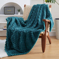 Exq Home Fleece Blanket Twin Size For Couch Or Bed - 3D Imitation Turtle Shell Jacquard Decorative Blankets - Cozy Soft Fuzzy Fl