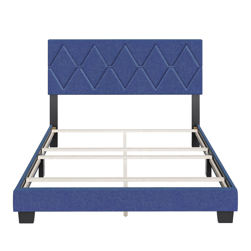 Boyd Sleep Diamond Upholstered Platform Bed with Headboard and Durable Mattress Foundation with Strong 4 Wood Slat Supports, Box Spring Required: Queen, Gray
