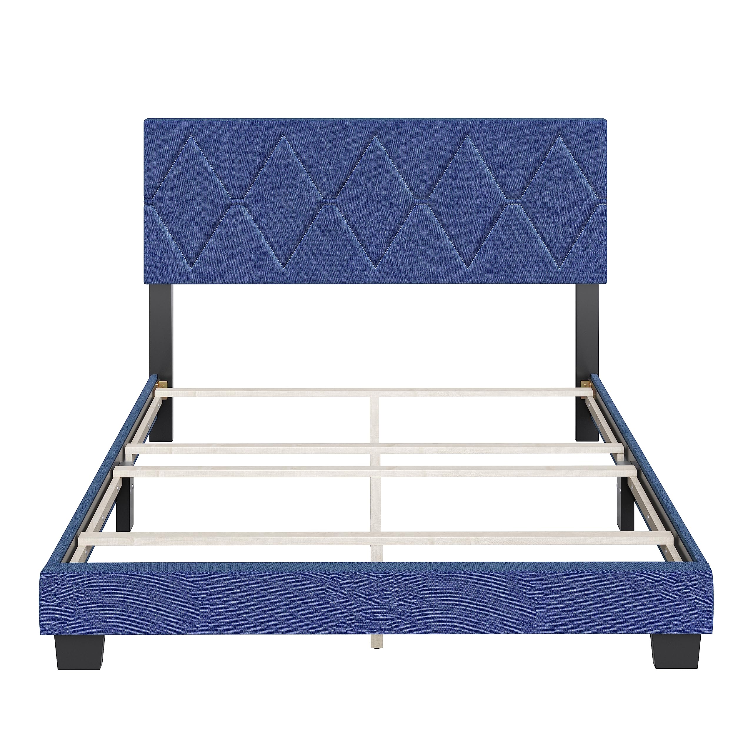 Boyd Sleep Diamond Upholstered Platform Bed with Headboard and Durable Mattress Foundation with Strong 4 Wood Slat Supports, Box Spring Required: Queen, Gray