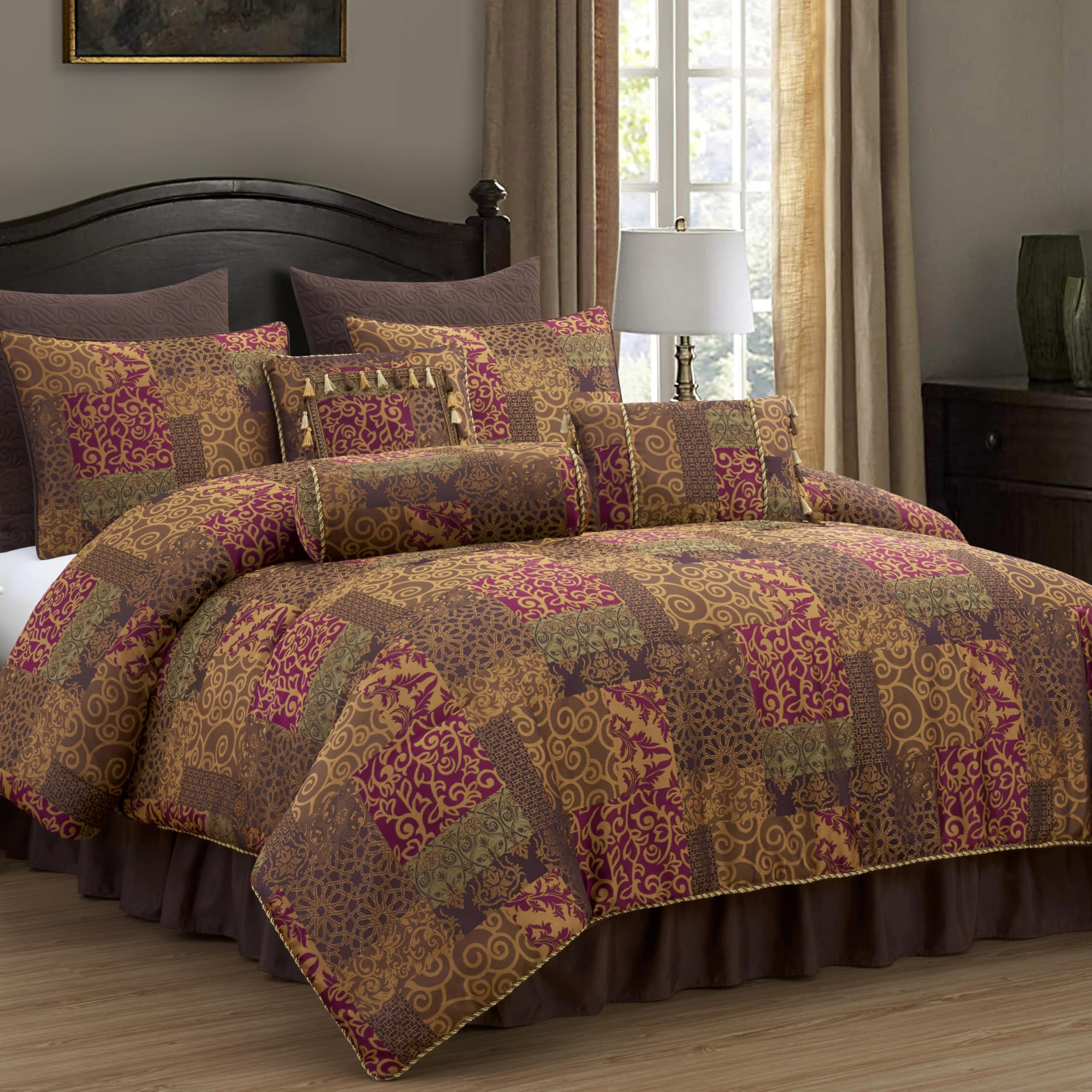 Chezmoi Collection Amelia 9Piece Floral Jacquard Patchwork Comforter Set, California King