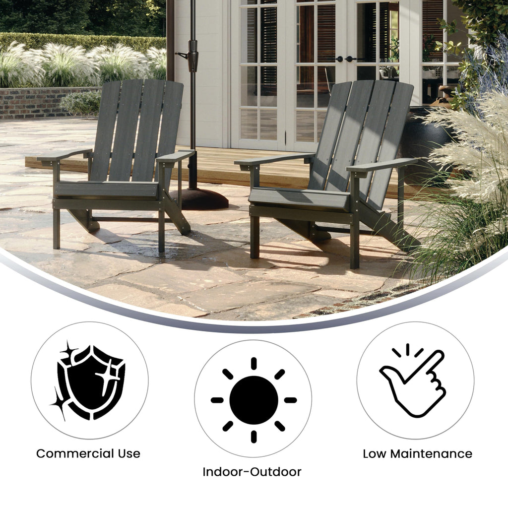 Flash Furniture Charlestown Indoor/Outdoor Faux Wood Adirondack Chair, Weather-Resistant Polyresin Patio Adirondack Chair with 350-lb. Static Weight Capacity, Gray