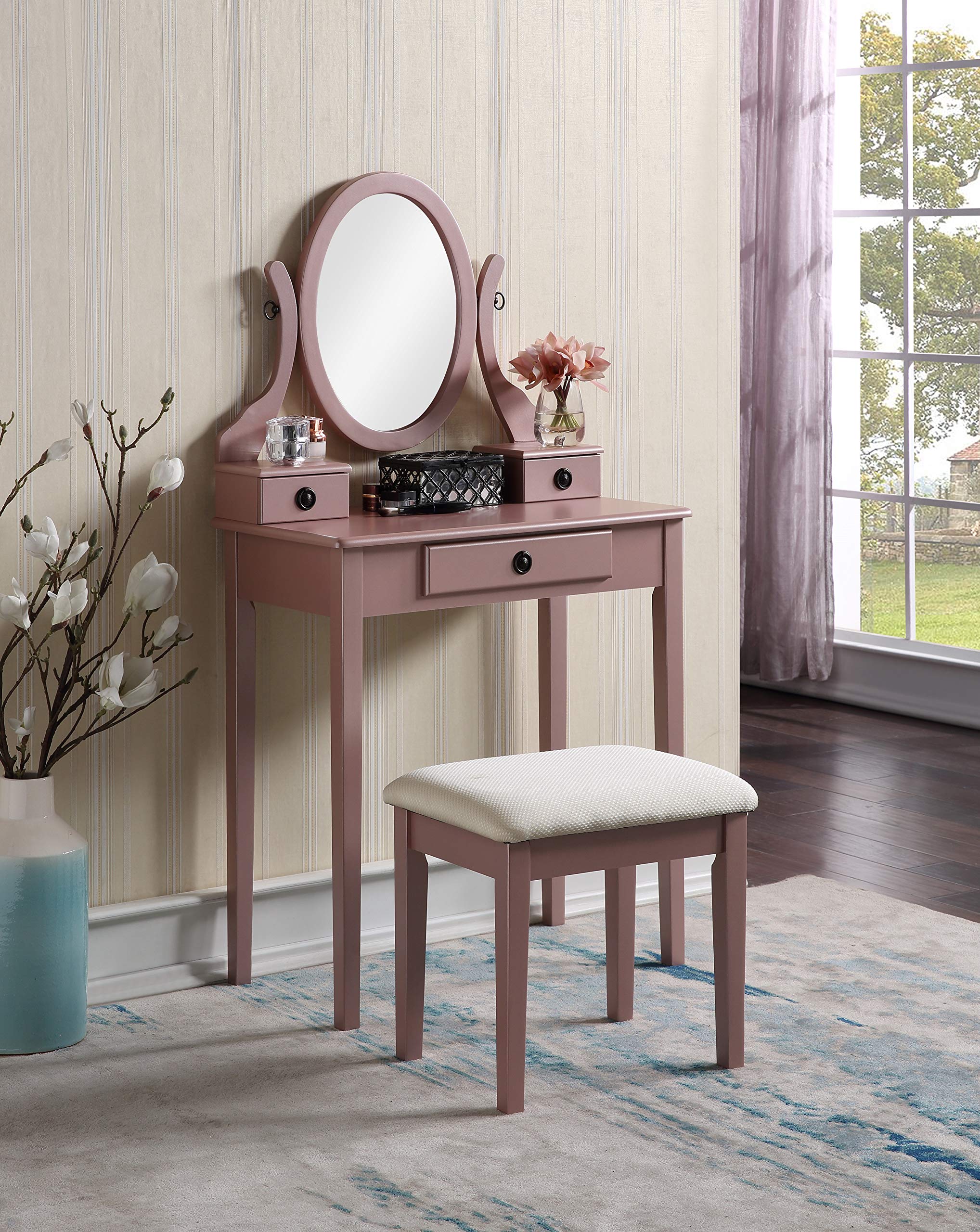 Moniys Wood Moniya Makeup Vanity Table And Stool Set, Rose Gold