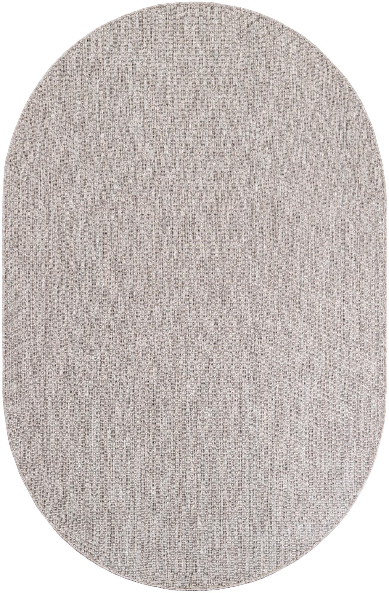 Unique Loom Outdoor Solid Collection Area Rug (5' 3'' X 8' Oval Beige/Ivory)