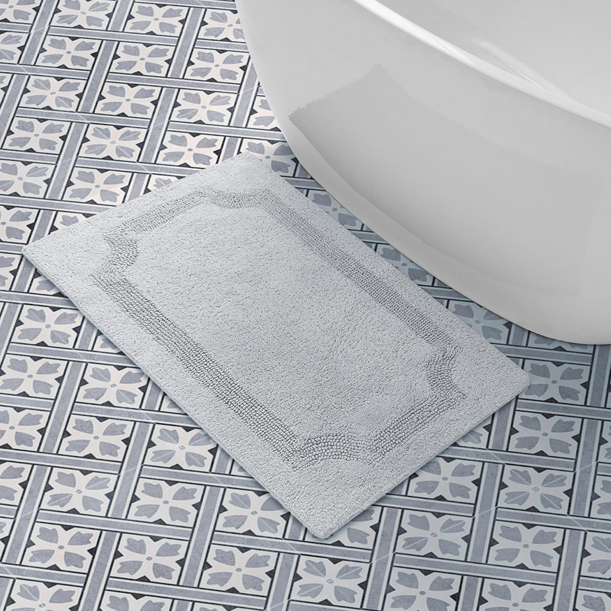 Laura Ashley Reversible Cotton 21 x 34 in. Bath Mat, Light Grey