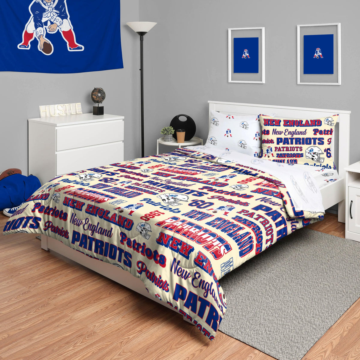 Foco New England Patriots Nfl Retro Bed In A Bag Comforter Bedding 5 Piece Twin Set