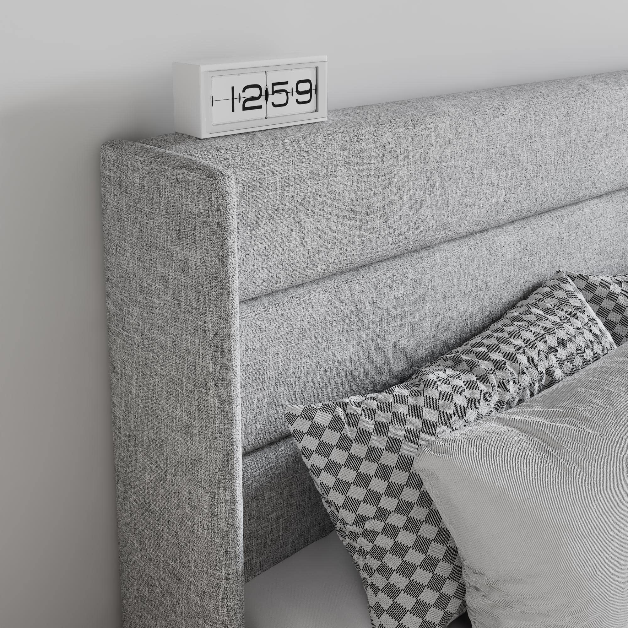 Sha Cerlin Full Size Lift Up Storage Bed/Modern Wingback Headboard/Upholstered Platform Bed Frame/Hydraulic Storage/No Box Spring Needed/Wood Slats Support/Light Grey