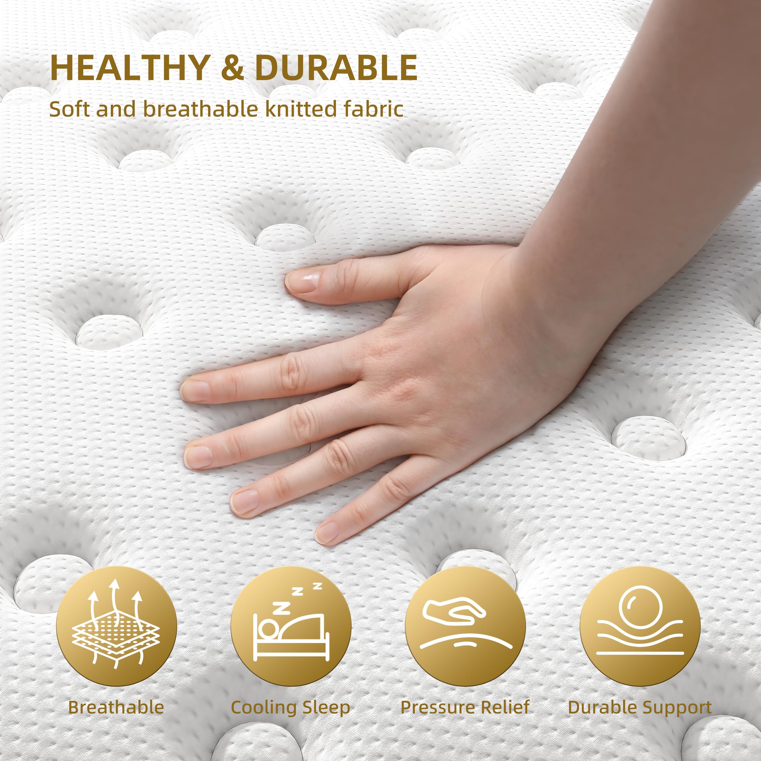 Naiveer Cooling Gel Queen Size Mattress 10 Inch Hybrid Queen Mattress In A Box With Pocketed Springs Memory Foam For Back Pain &
