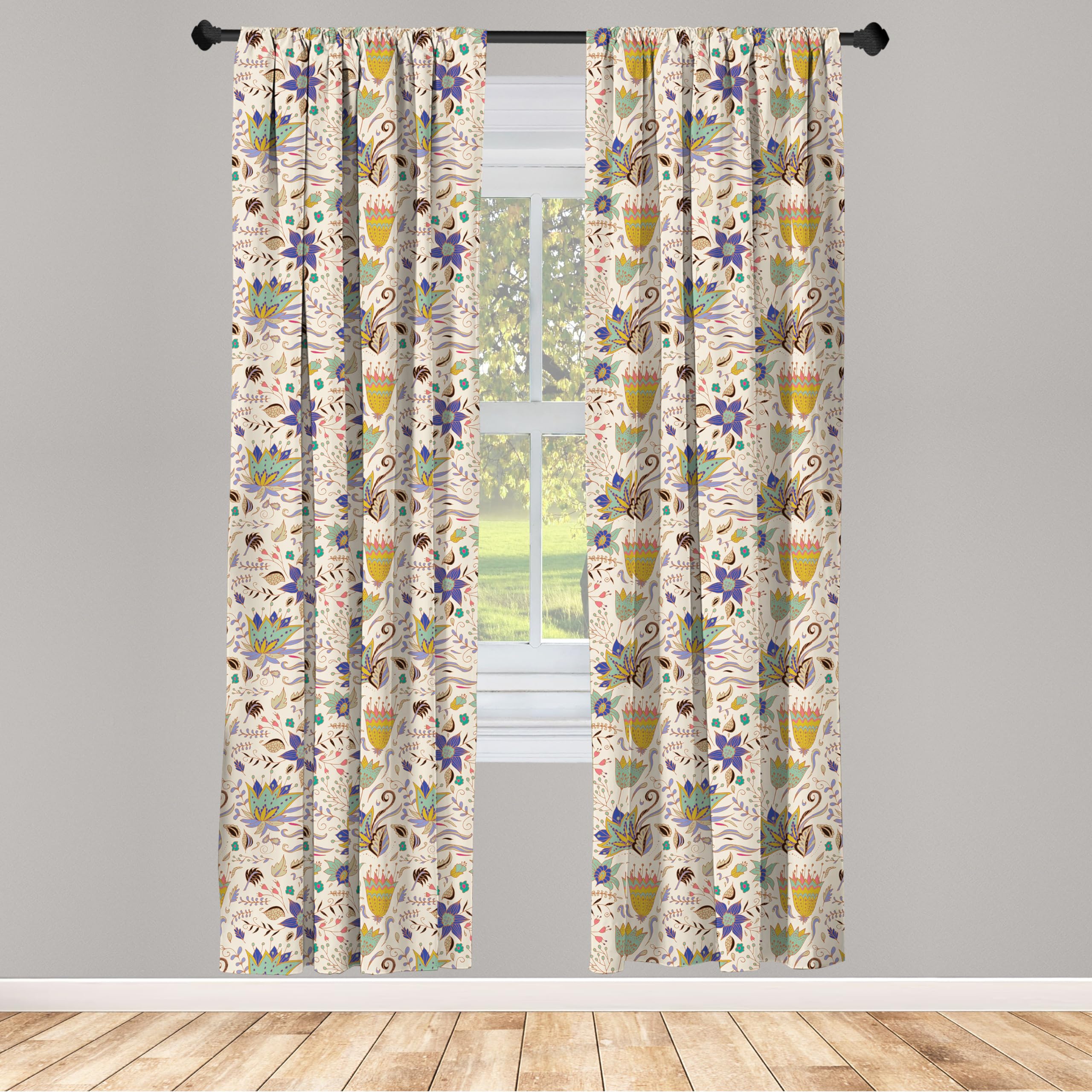 Ambesonne Botanical Window Curtains Pack Of 2, Abstract And Floral Pattern On Pastel Background Romantic Summer Garden, Lightwei