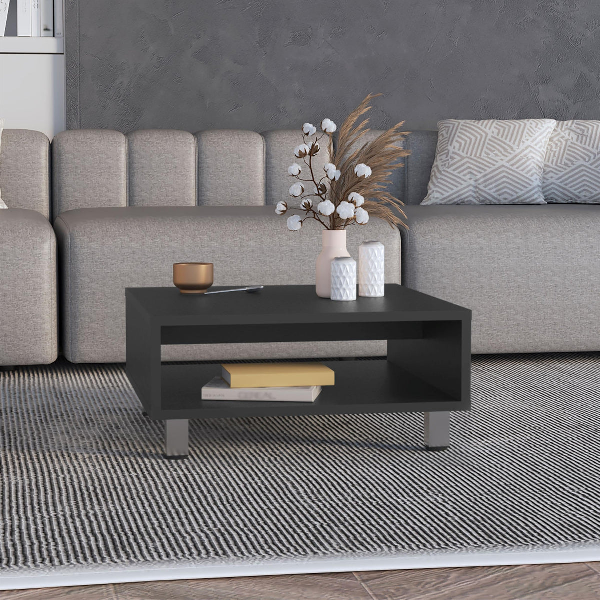 Depot EShop Chiniak Coffee Table 1 Shelf 4 Legs Black