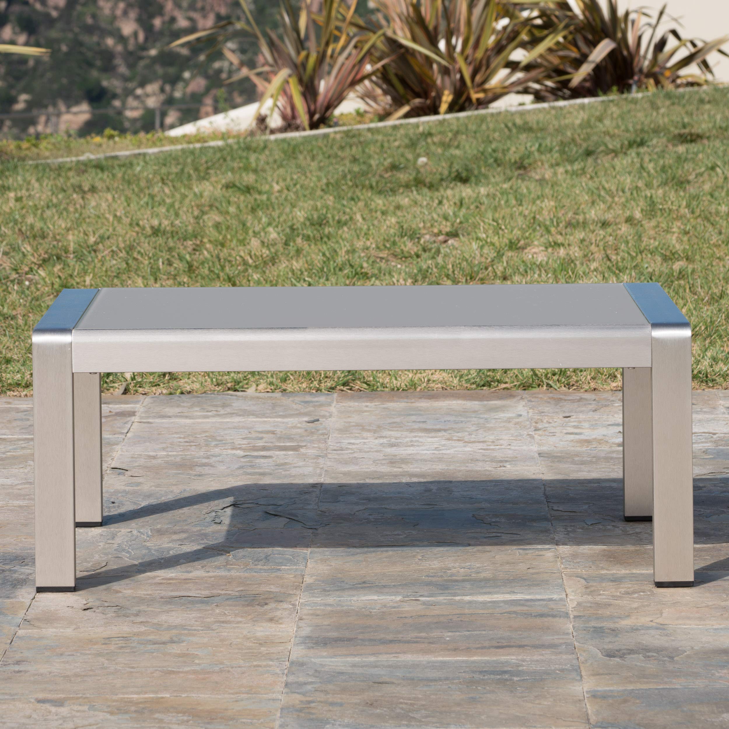 Christopher Knight Home Cape Coral Outdoor Aluminum Coffee Table With Glass Top, Silver
