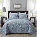 Newlake Cotton Bedspread Quilt Sets-Reversible Patchwork Coverlet Set, European Grey Floral Pattern, Queen Size