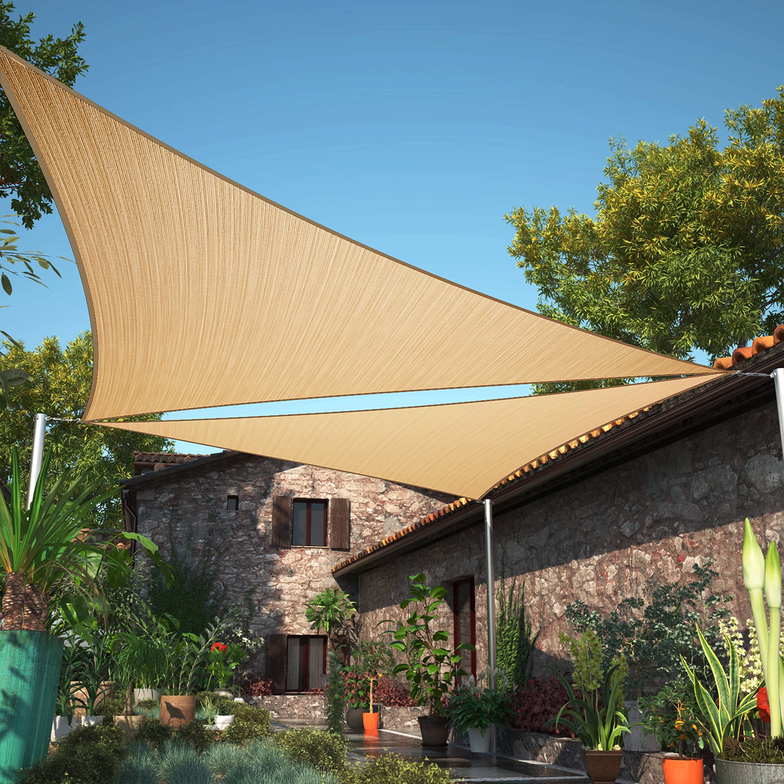 ShadeMart 24 x 24 x 24 Sand Triangle Sun Shade Sail UPF50 smTAPRT20 Canopy smTAPRT20 Fabric Cloth Screen, Water Air Permeable