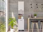 Kitchen Pantry 79" H, 2 Open Storage Shelves, 3 Internal Shelves, 2 Doors, 4 Legs, White