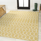 Jonathan Y Smb108G-5 Ourika Moroccan Geometric Textured Weave Indoor Outdoor Area Rug, Coastal, Traditional, Transitional Easy Cleaning,Bedroom,Kitchen,Backyard,Patio,Non Shedding, Yellow/Cream, 5 X 8