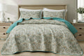 Chezmoi Collection Presley 3-Piece Printed Paisley Floral Cotton Quilt Set Queen Size - Elegant Teal Ivory Brown Paisley Floral