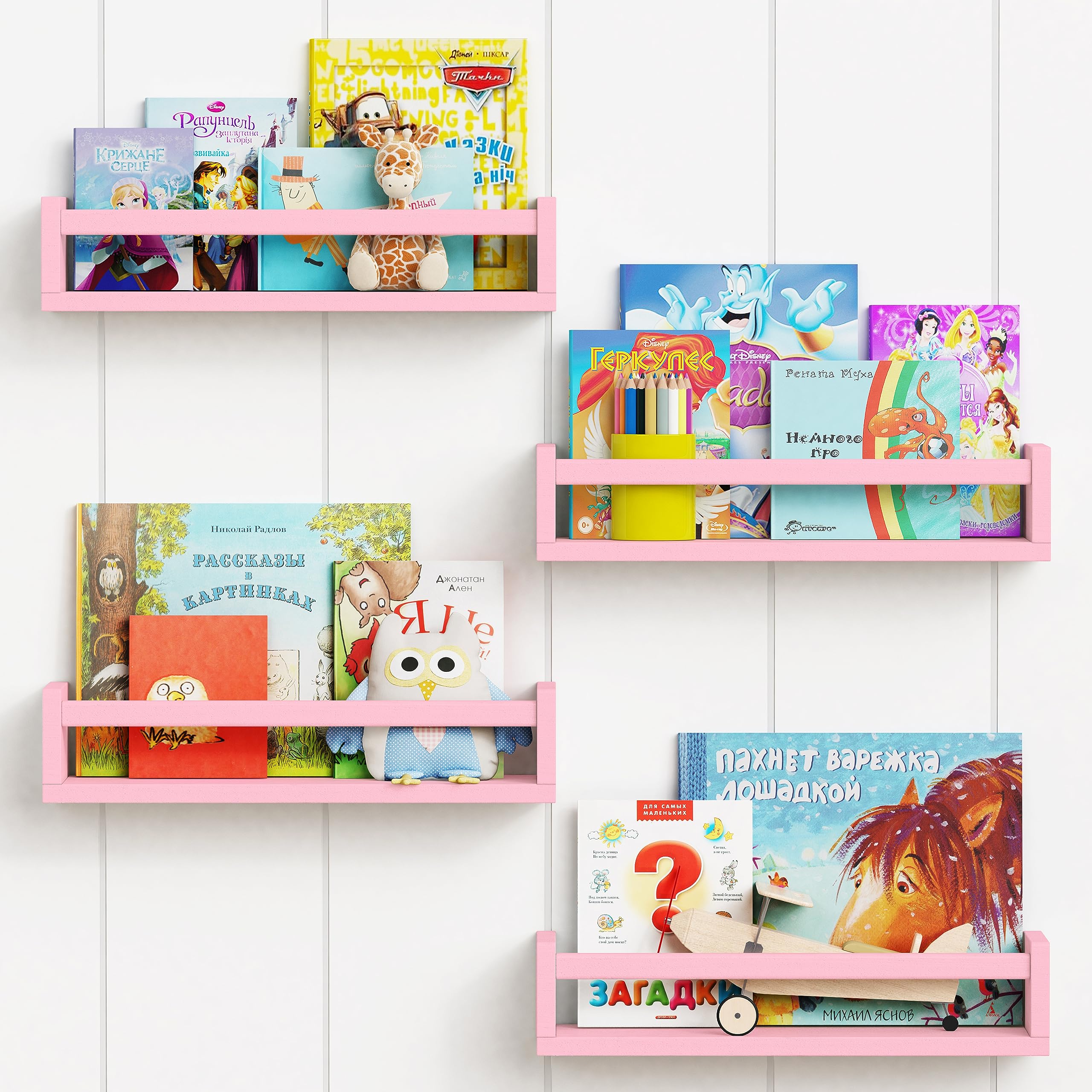 Forbena Pink Floating Shelves for Wall, Aesthetic Wall Bookshelf for Girls Room Decor, Wood Nursery Bookshelves for Toddler Kids