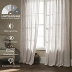 Meetbily Short Linen Curtains 45 Inch Length For Kitchen Cafe Window Bathroom 2 Panels Set Back Tab Pocket Farmhouse Boho Light