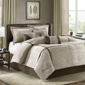 Madison Park Cozy Comforter Set Casual Blocks Design All Season, Matching Bed Skirt, Decorative Pillows, California King (104 In X 92 In), Dallas Taupe/Brown, 7 Piece