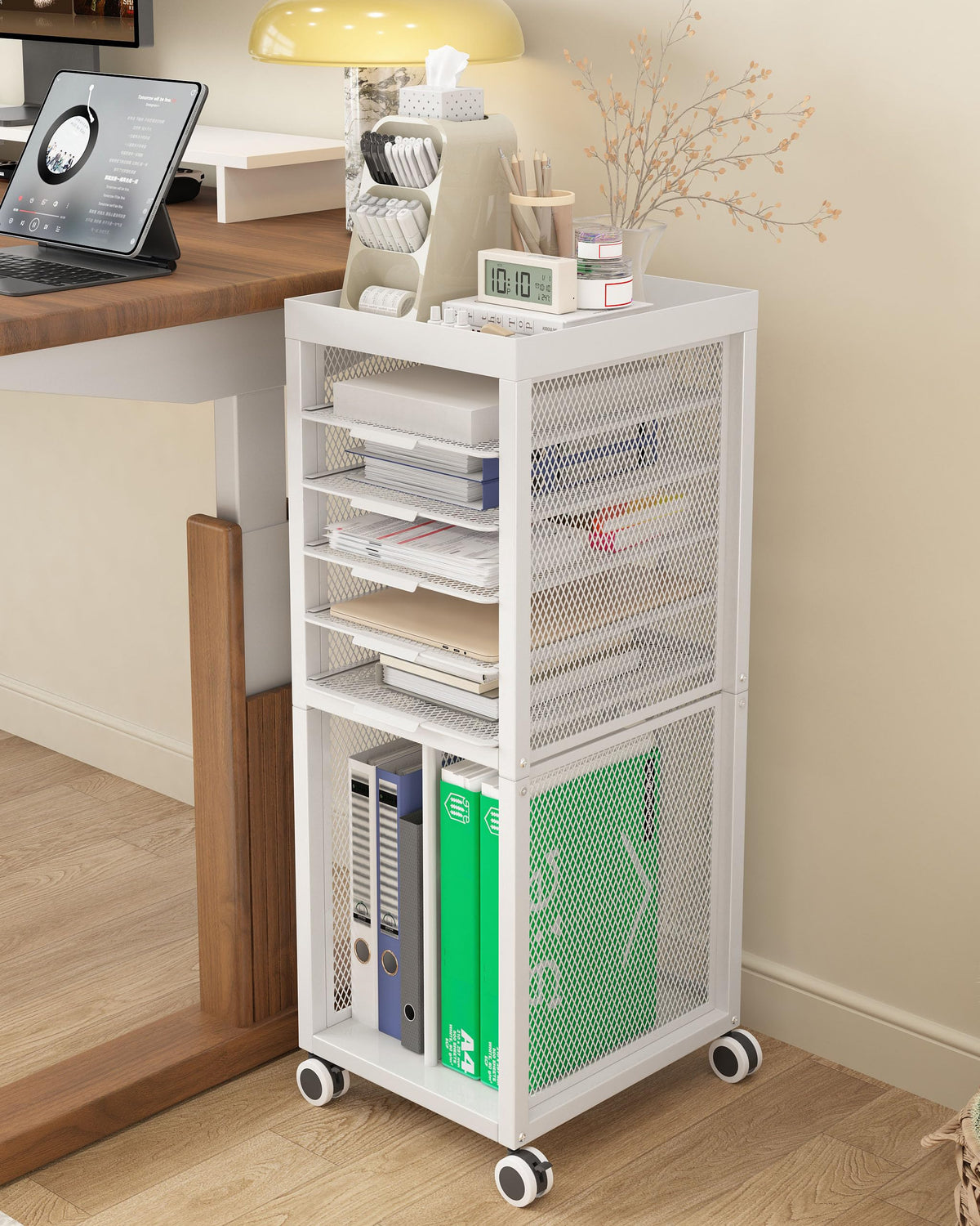 Rolling File Cart with 4 Dividers, Mobile File Cabinet with Wheels