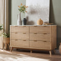 T4Tream Fluted 6 Drawers Dresser, 54' Wide Modern Chest Of Drawers With Faux Marble Top, Curved Profile Design, Dresser Tv Stand, Wood Drawer Organizer For Bedroom, Living Room, Hallway, Natural Oak