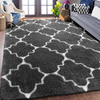Amdrebio Dark Grey And White Rugs For Bedroom Fluffy, 5X7 Rug, Modern Fuzzy Area Rug For Living Room, Plush Shaggy Floor Rug For
