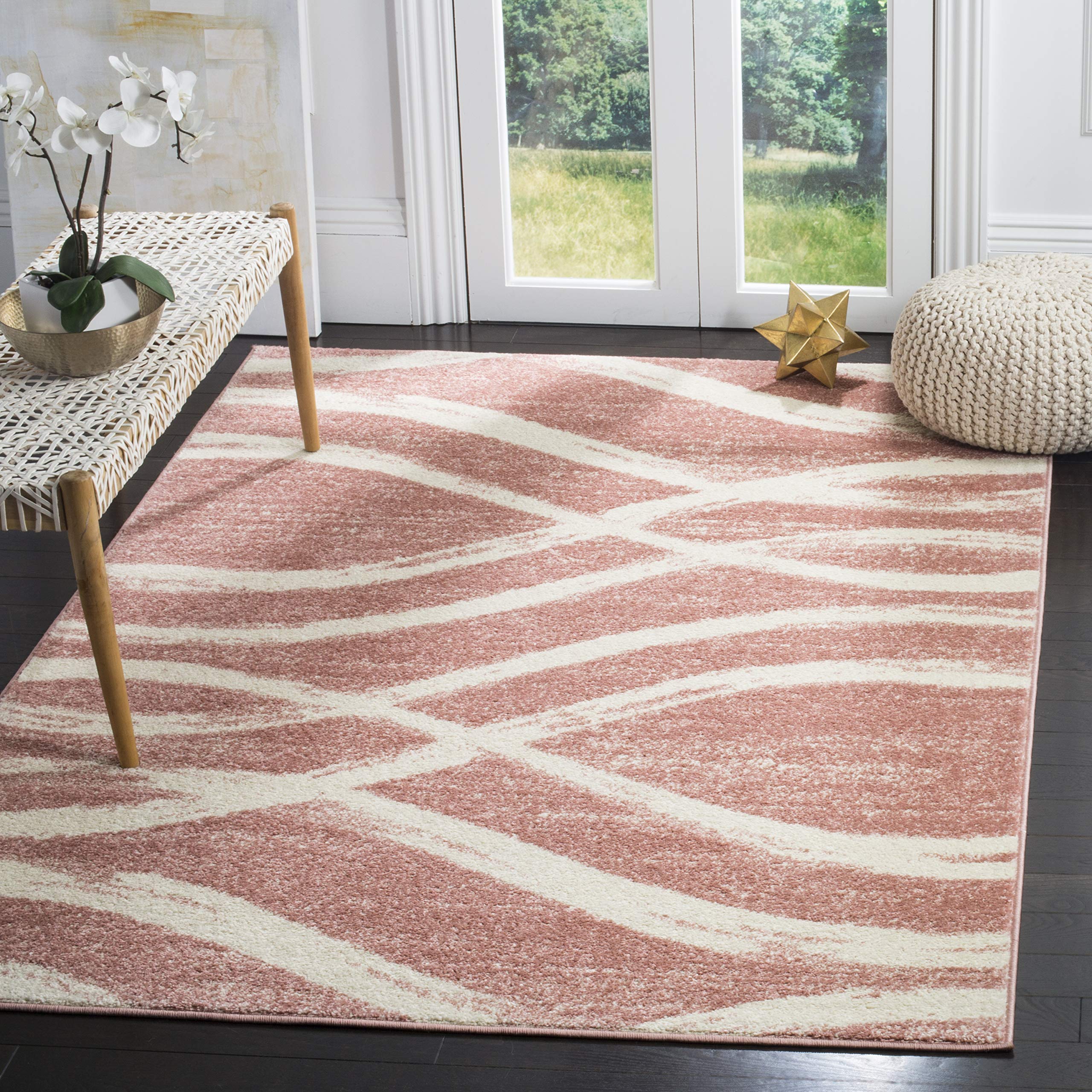 SAFAVIEH Adirondack Collection Area Rug - 51 x 76, Rose & Cream, Modern Wave Distressed Design, Non-Shedding & Easy Care, Idea