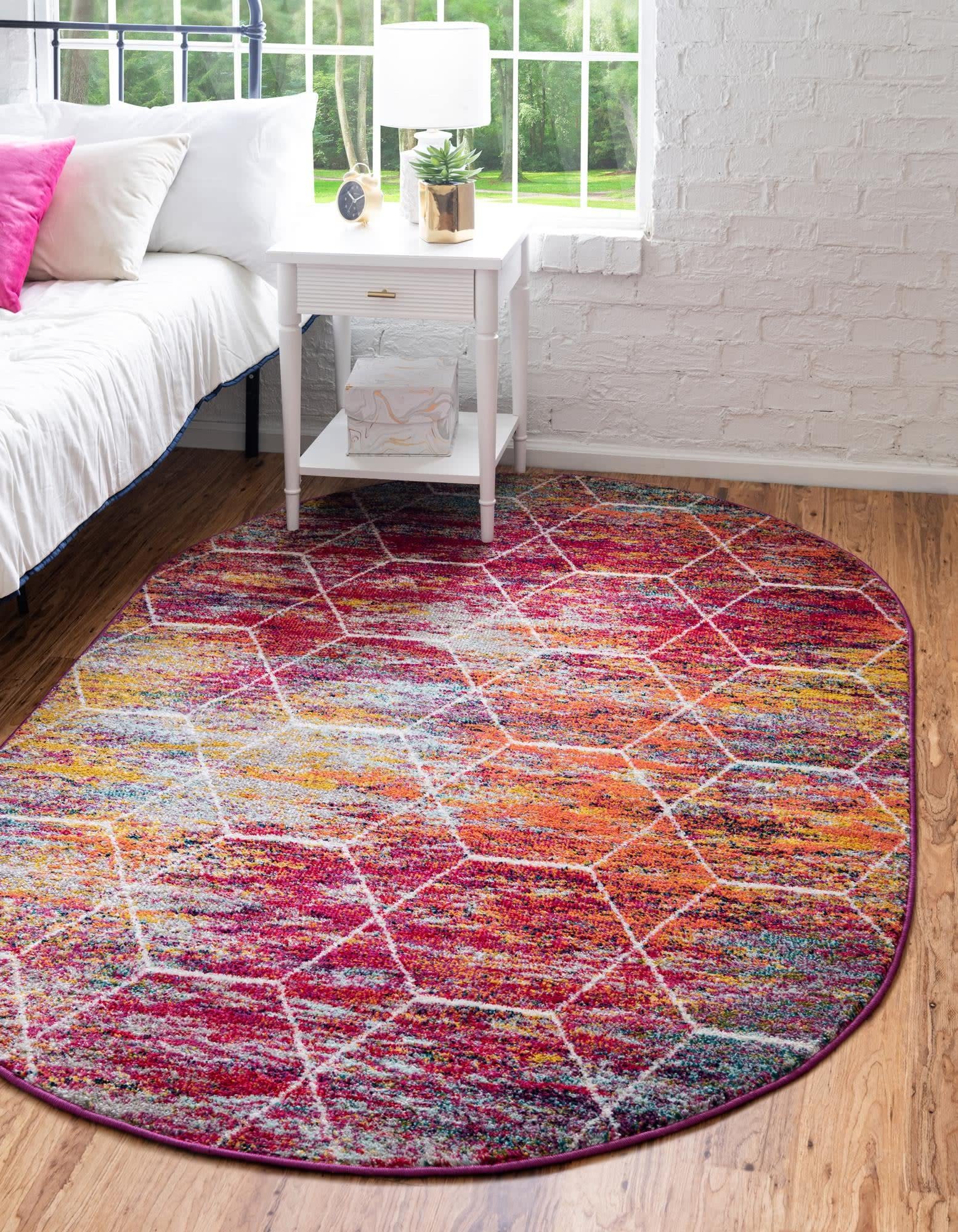 Unique Loom Trellis Frieze Collection Area Rug - Geometric (3 x 5 Oval, Multi/ Ivory)