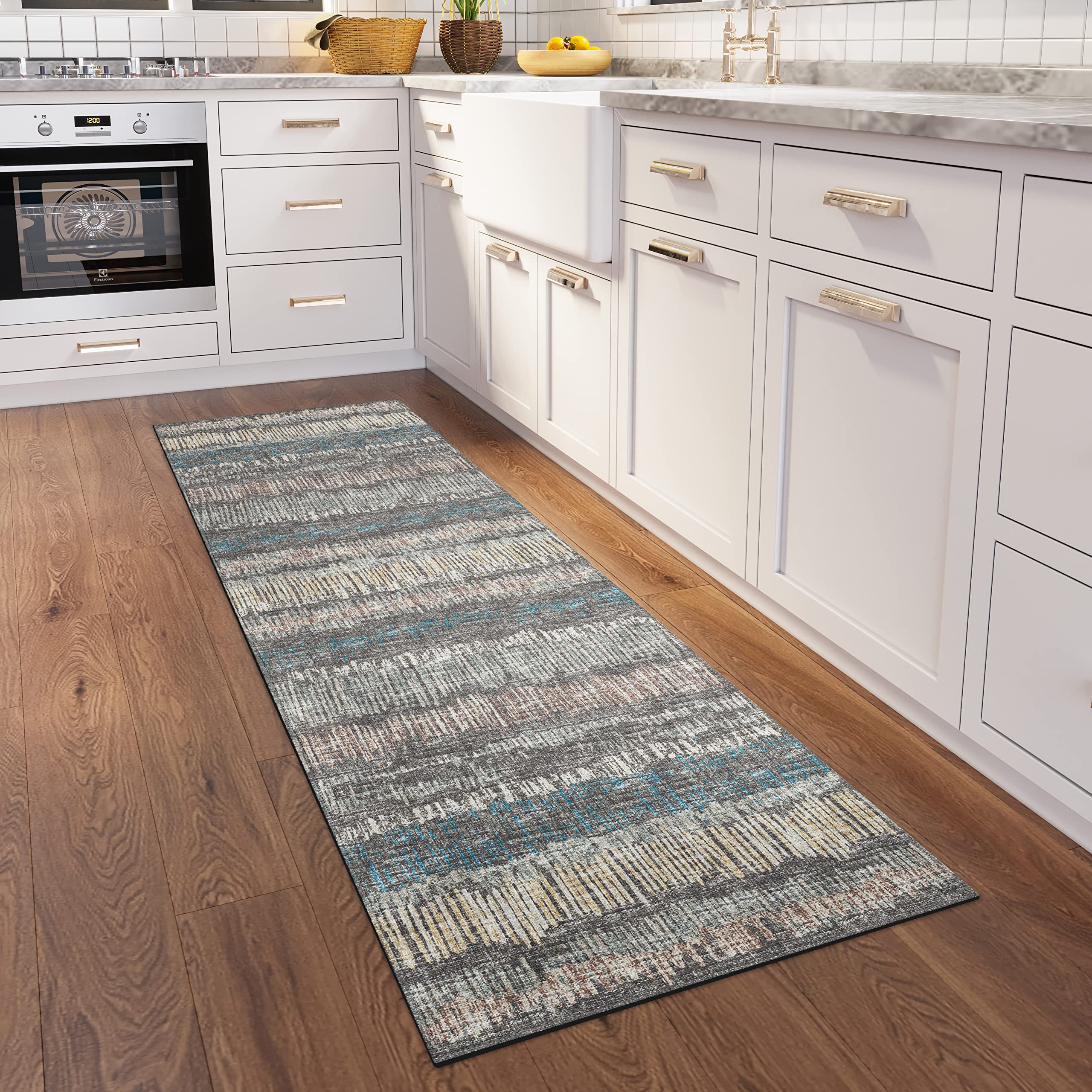 Addison Rugs Rylee Ary34 Grey Washable 2'3" X 7'6" Indoor Outdoor Runner Rug, Easy Clean, Machine Washable, Non Shedding, Bedroom, Entry, Living Room, Dining Room, Kitchen, Patio Rug