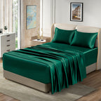Homiest 4Pcs Extra Deep Pocket Satin Sheets Queen Size Bed Set, 18-24 Inch Deep Pocket Bed Sheets Blackish Green Satin Sheet Set, Silky Satin Bedding Set Soft Fitted Sheet Set Fits Ultra Deep Mattress