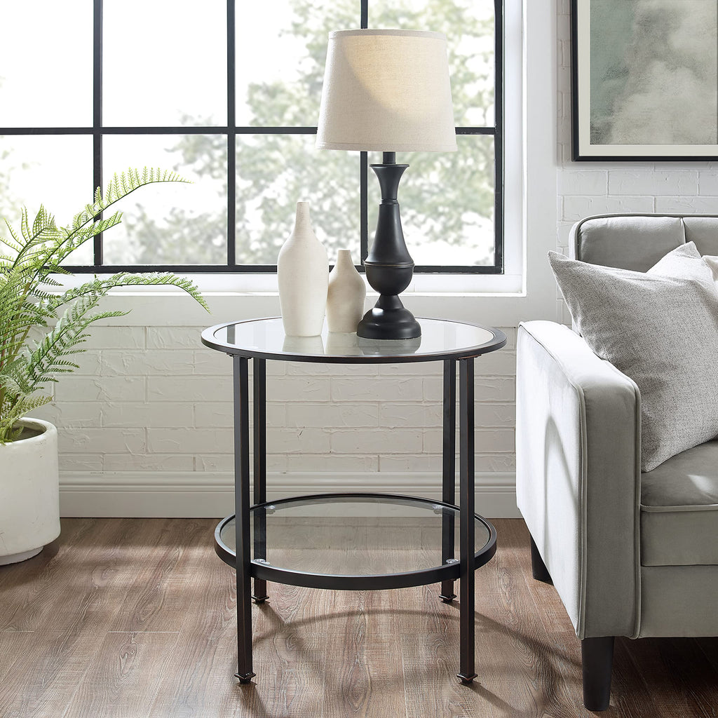 Crosley Furniture Aimee Small Side End Table with Storage Shelf for Living Room, Oil-Rubbed Bronze