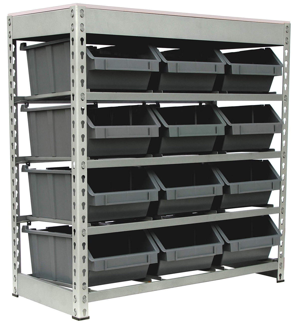 Kings Rack Bin Rack Boltless Steel Storage System Organizer w/ 12 Plastic Bins in 4 tiers