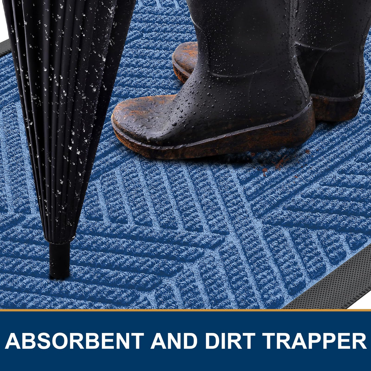 Smiry Front Door Mat Outside Entrance, Heavy Duty Natural Rubber Mat, Sturdy Trap Dirt And Moisture Indoor Outdoor Door Mat, Easy Clean Low Profile Doormat Outdoor Entrance, 36X24 Inch, Blue