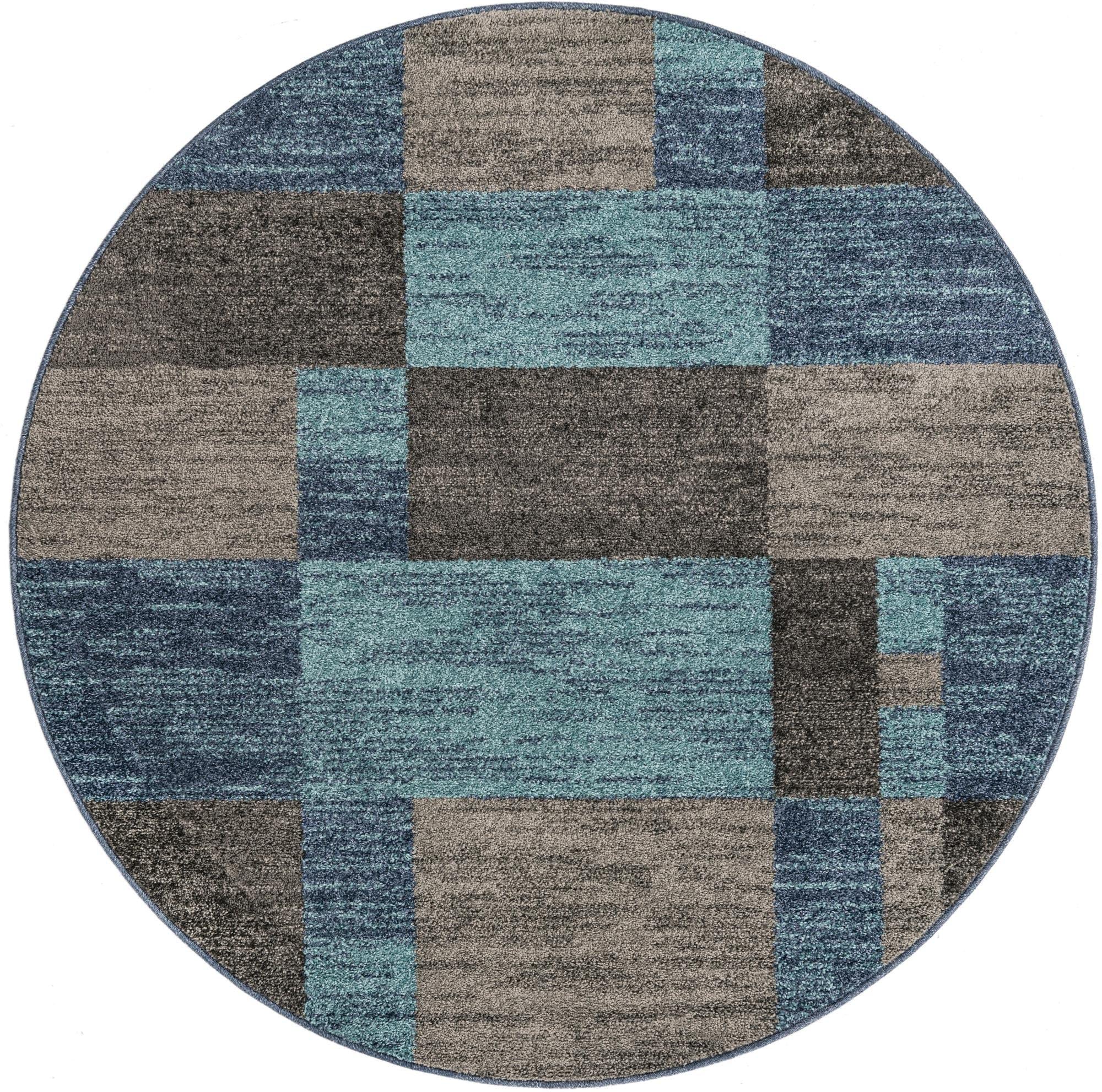 Unique Loom Autumn Collection Area Rug - Providence (5' 3'' Round, Blue Gray/ Light Brown)