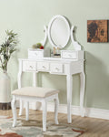 Roundhill Furniture Ashley Wood Make-Up Vanity Table And Stool Set, White