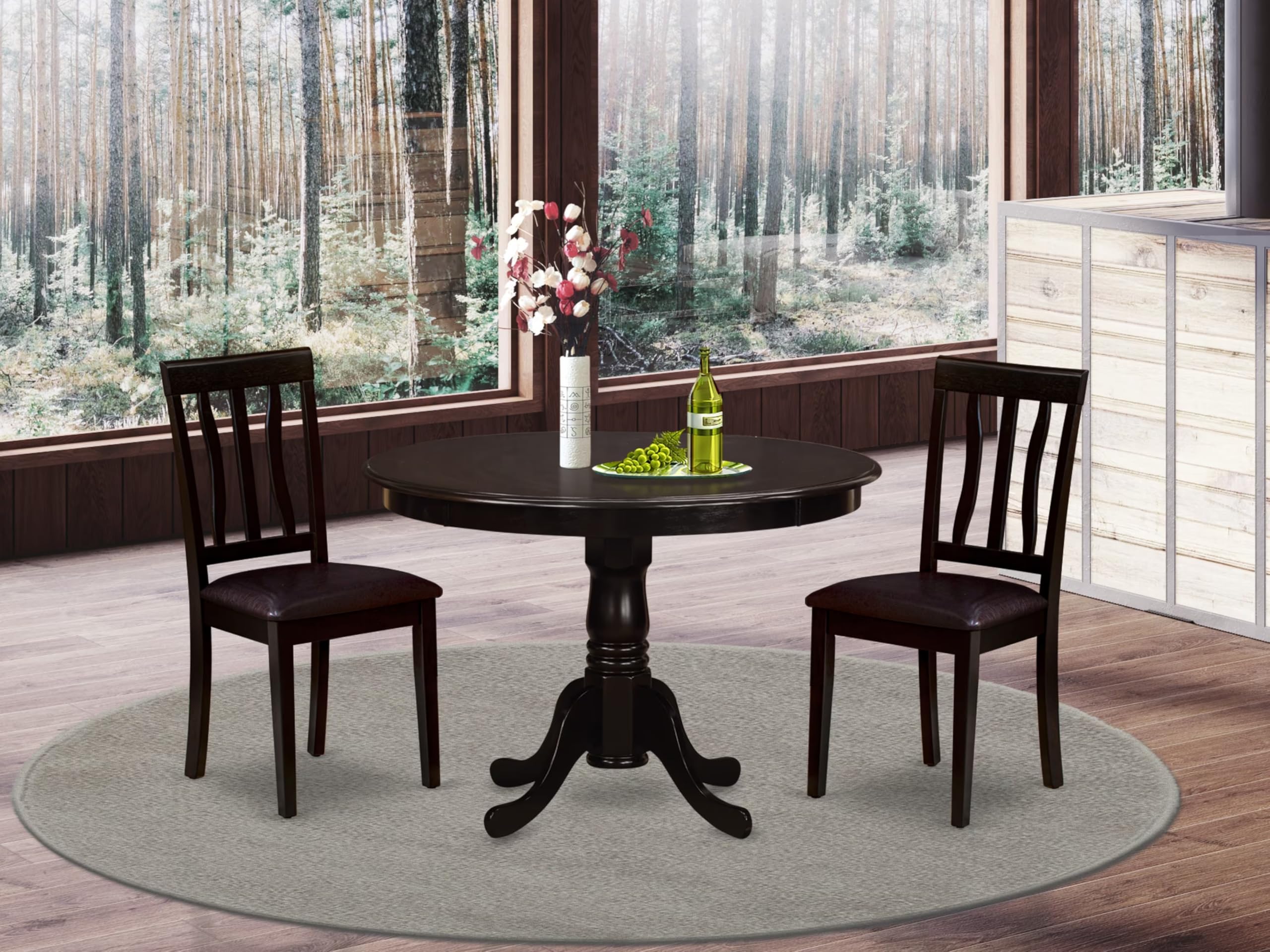 East West Furniture HLAN3-CAP-LC Boston 3-Piece Modern Set Contains a Round Table and 2 Faux Leather Kitchen Dining Chairs, 42x42 Inch, Cappuccino