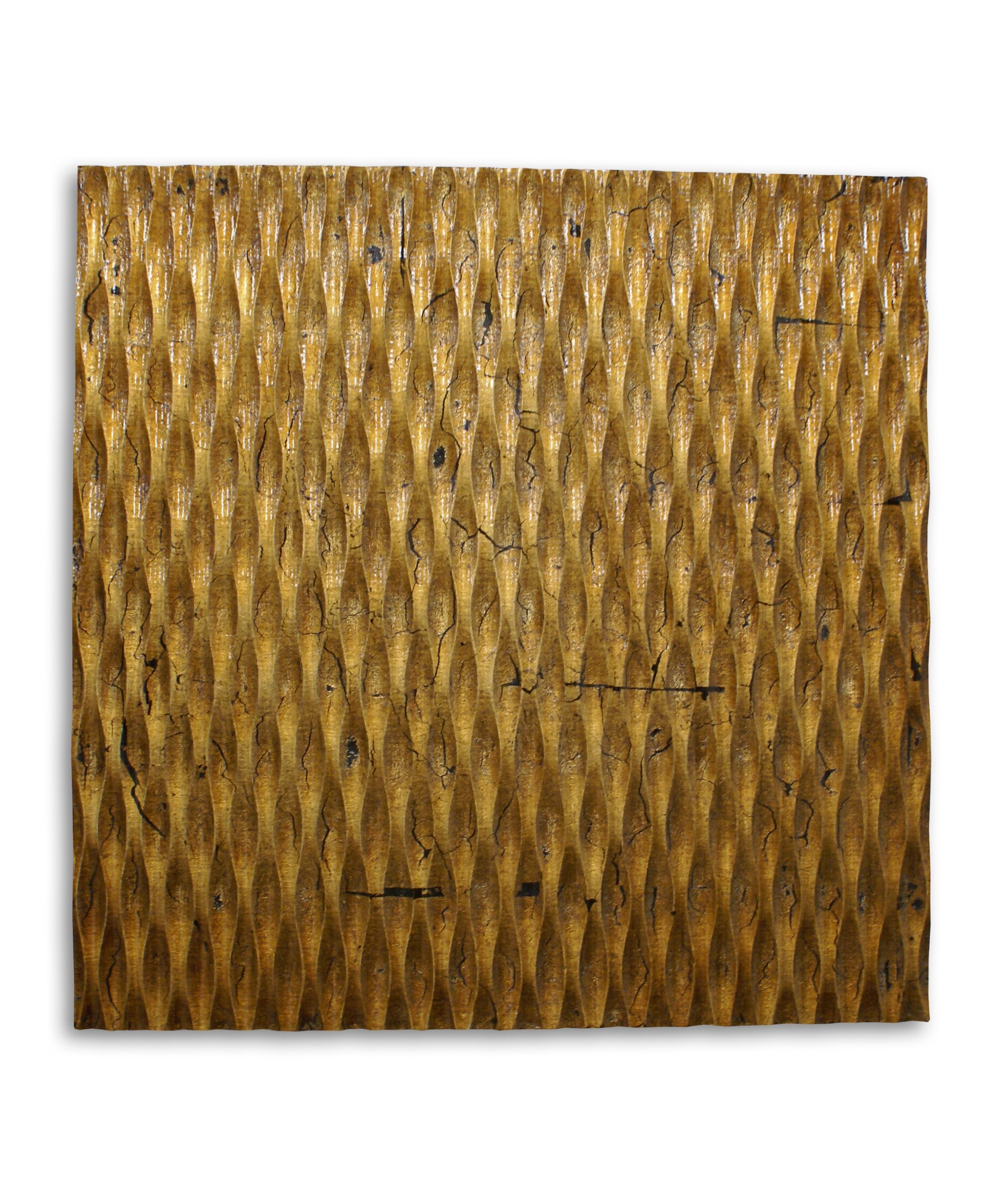 Benjara Modern Style Wooden Wall Decor with Patterned Carving, Small, Gold