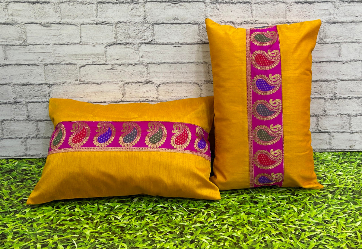 Pink Parrot Printed Art Silk Cushion Cover 12X18 Inch Set Of 2 Pcs 014