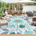 Lahome Floral Indoor Outdoor Rug 8X10, Non Slip Outdoor Patio Rug For Balcony Deck, Portable Large Outdoor Rugs For Camping Picn