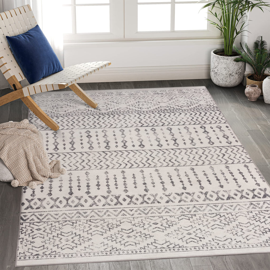 Art&Tuft 8x10 Area Rug, Super Soft Ultra-Thin Moroccan Washable, Anti-Slip Backing Rugs for Living Room, Foldable Geometric Mach