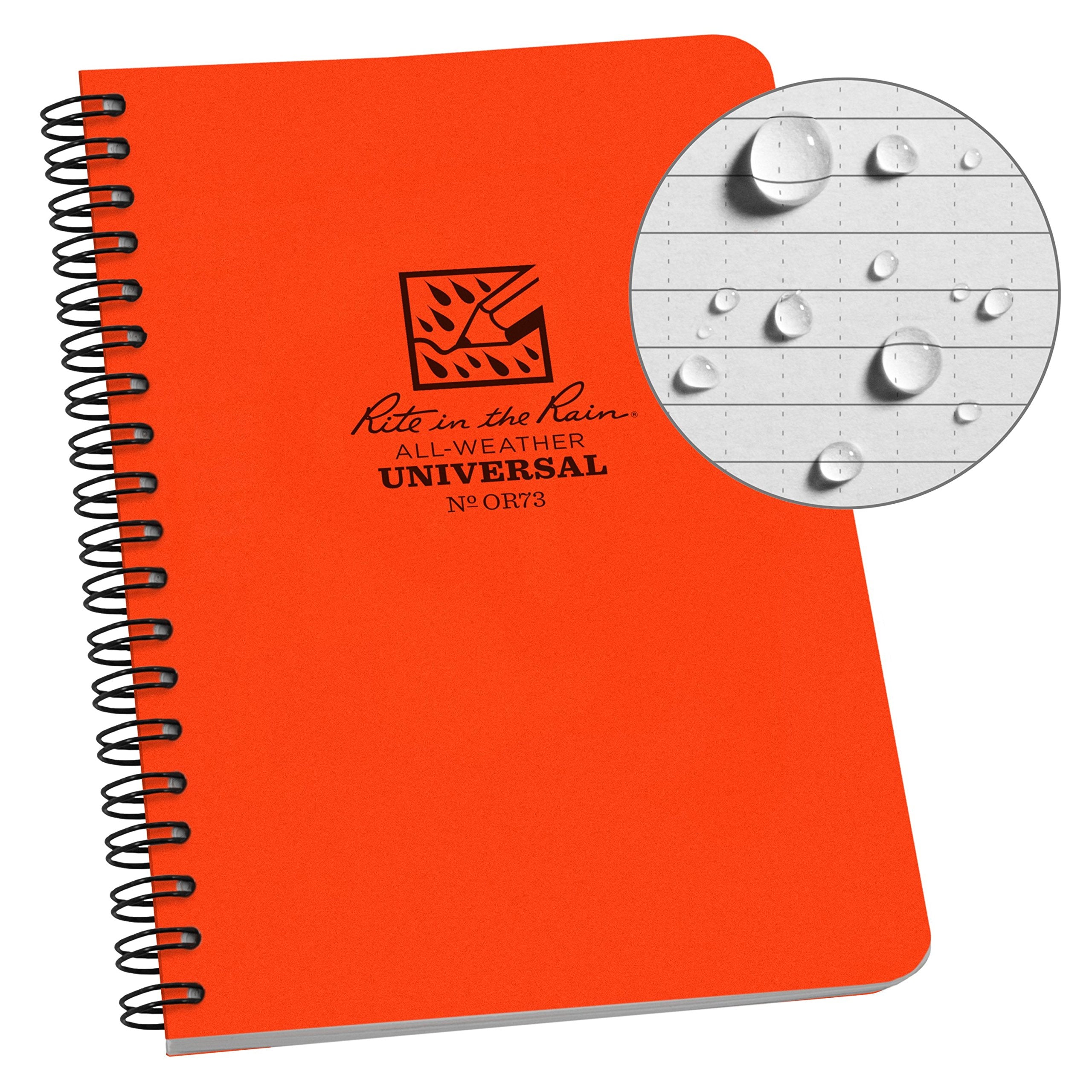 Rite In The Rain Weatherproof Side Spiral Notebook, 4.625' X 7', Orange Cover, Universal Pattern (No. Or73)