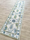 Green Oushak Runner Rug, Modern Runners, Vintage, Turkish, Eclectic, Floral, Pastel, Washable, Small Throw Rugs, Short Runner fo