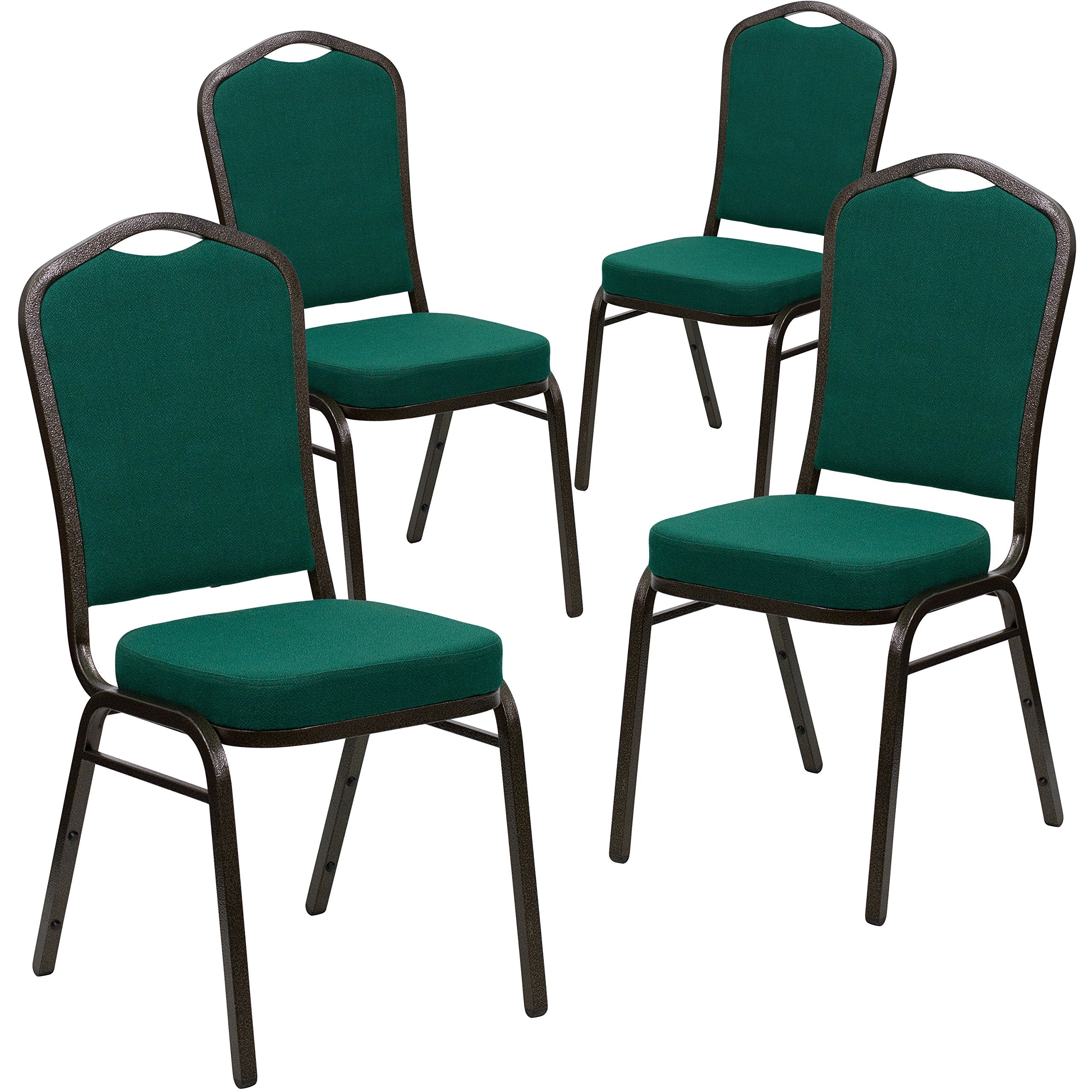4 Pk. Stacking Chair with Green Fabric and 2.5 Thick Seat - Gold Vein Frame
